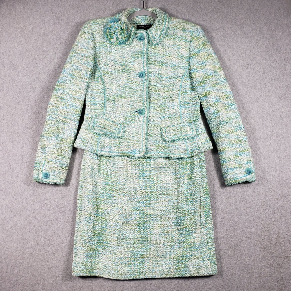 Valerie Stevens 8 P Tweed Skirt‎ Suit Set Mint Blue Green Wool Blend Glamouratti
